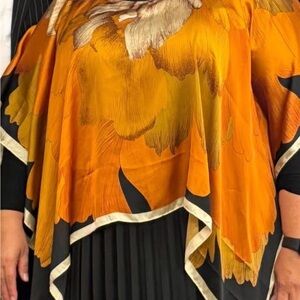 Vibrant Orange Floral Poncho